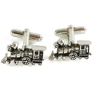 Locomotive Train Figural Cufflinks Angled Posts Silvertone